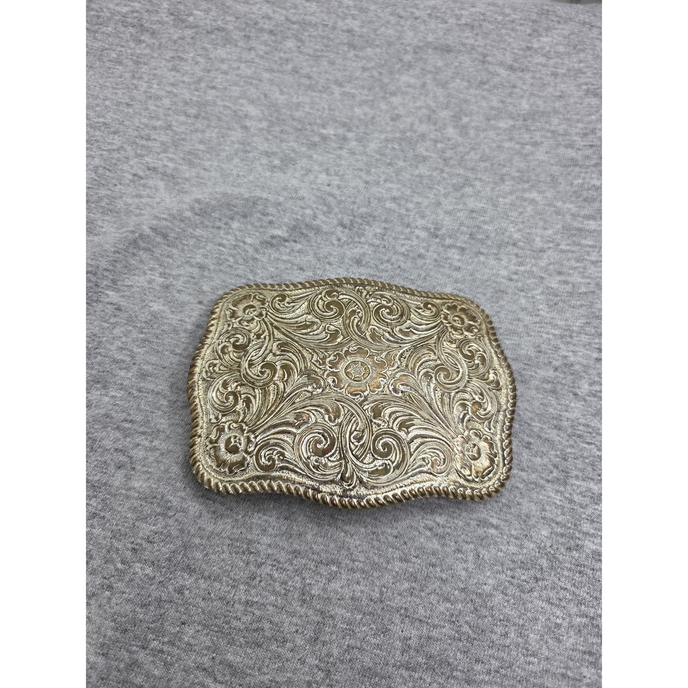 Vintage Crumrine Large Square Floral Scroll Gold Tone Buckle